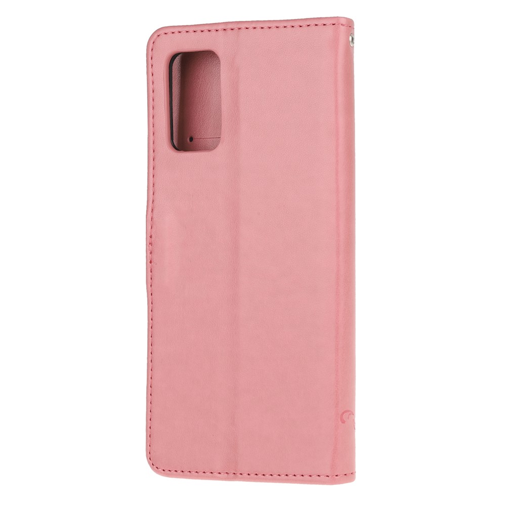 Imprint Butterfly Flower Leather Wallet Case for Samsung Galaxy S20 - Pink-3