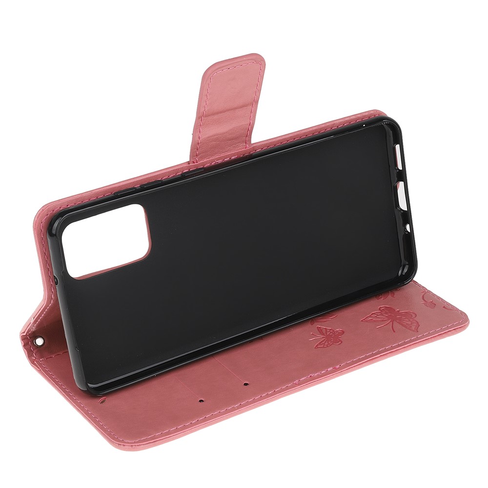 Imprint Butterfly Flower Leather Wallet Case for Samsung Galaxy S20 - Pink-4
