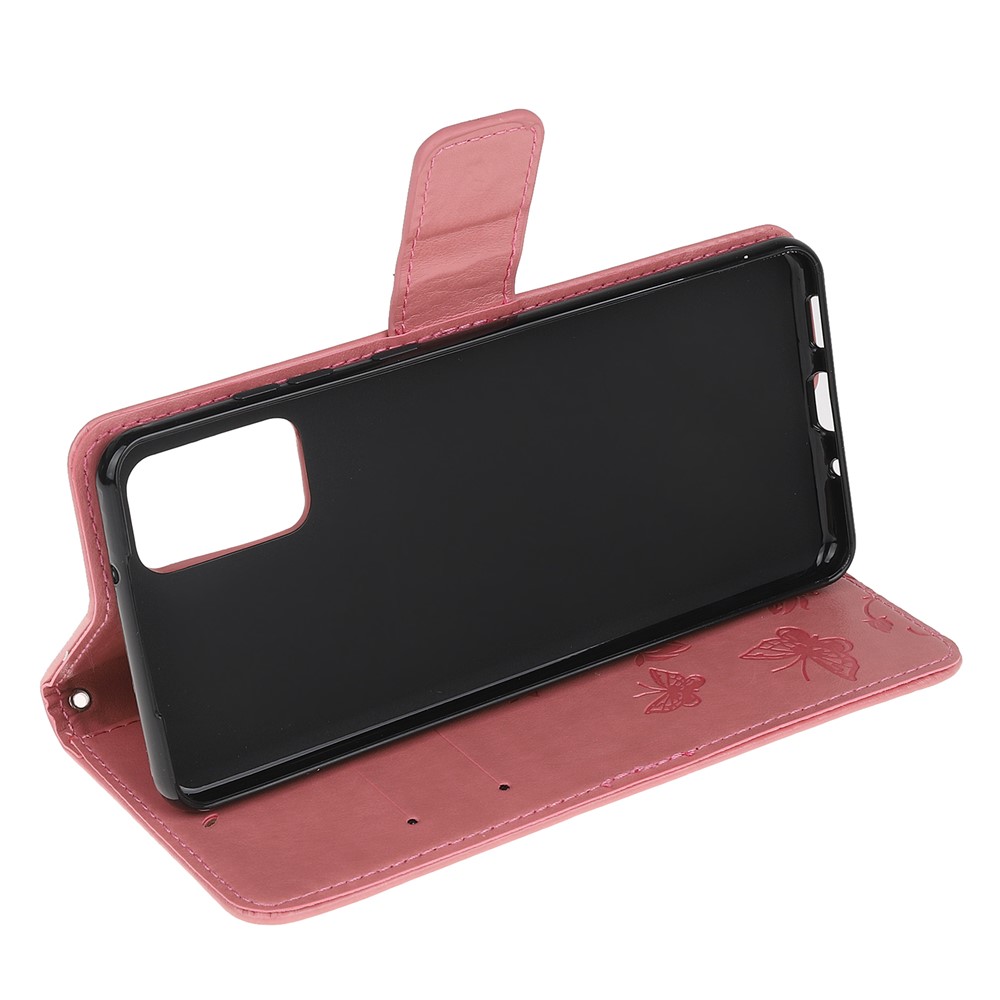 Caixa de Carteira de Couro de Borboleta Com Borboleta Para Samsung Galaxy S20 4G/S20 5G - Rosa