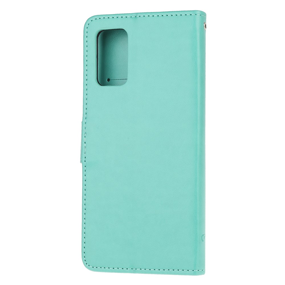 Imprint Butterfly Flower Leather Wallet Case for Samsung Galaxy S20 - Cyan-3