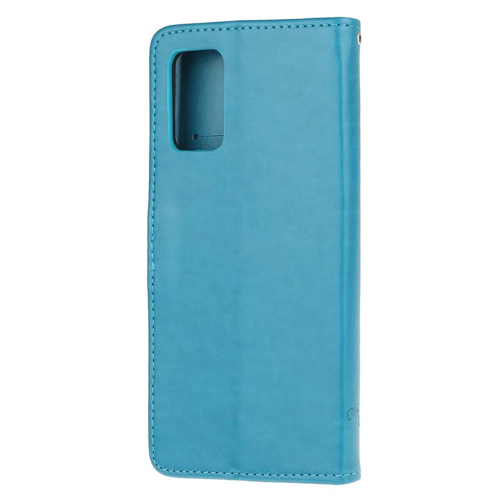Imprint Butterfly Flower Leather Wallet Case for Samsung Galaxy S20 - Blue-3