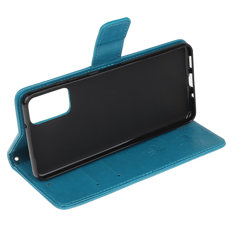 Imprint Butterfly Flower Leather Wallet Case for Samsung Galaxy S20 - Blue-4