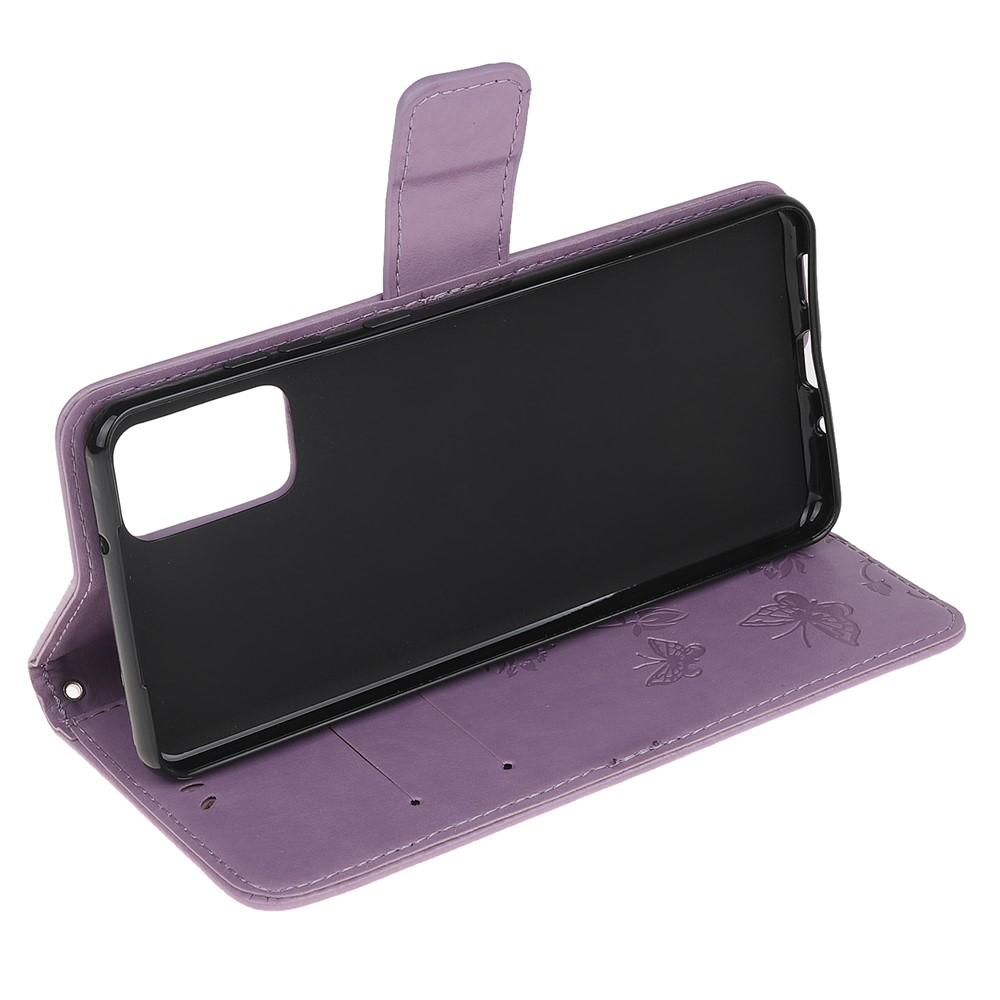 Imprint Butterfly Flower Leather Wallet Case for Samsung Galaxy S20 - Light Purple-4