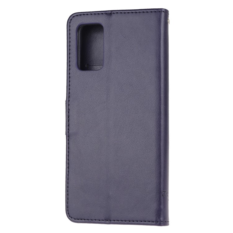 Imprint Butterfly Flower Leather Wallet Case for Samsung Galaxy S20 - Dark Purple-3
