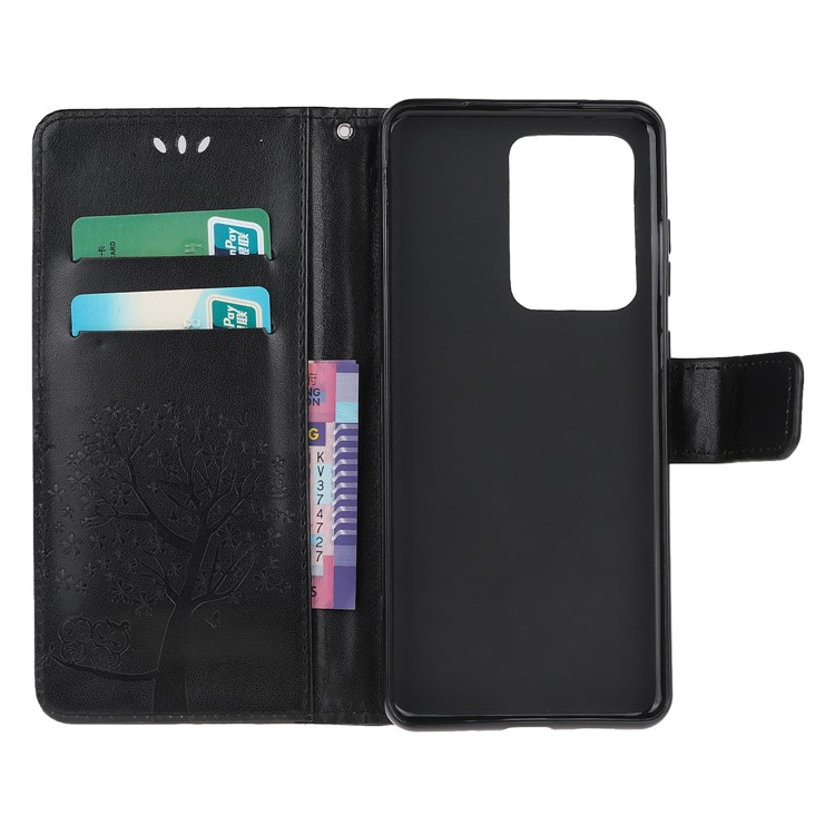 For Samsung Galaxy S11 Plus Imprint Tree Owl Leather Wallet Protection Case - Black-5