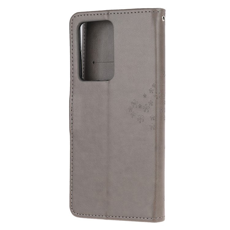 For Samsung Galaxy S20 Ultra Imprint Tree Owl Leather Wallet Protection Case - Grey-3
