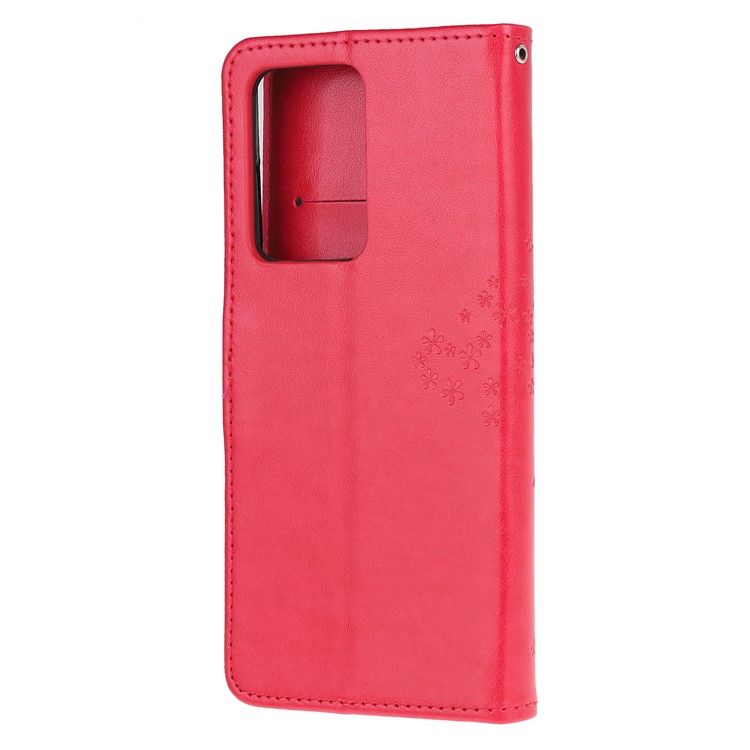 For Samsung Galaxy S20 Ultra Imprint Tree Owl Leather Wallet Protection Case - Red-3
