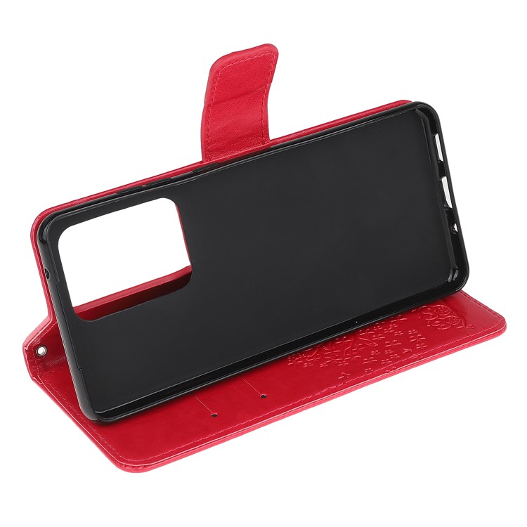 For Samsung Galaxy S20 Ultra Imprint Tree Owl Leather Wallet Protection Case - Red-4