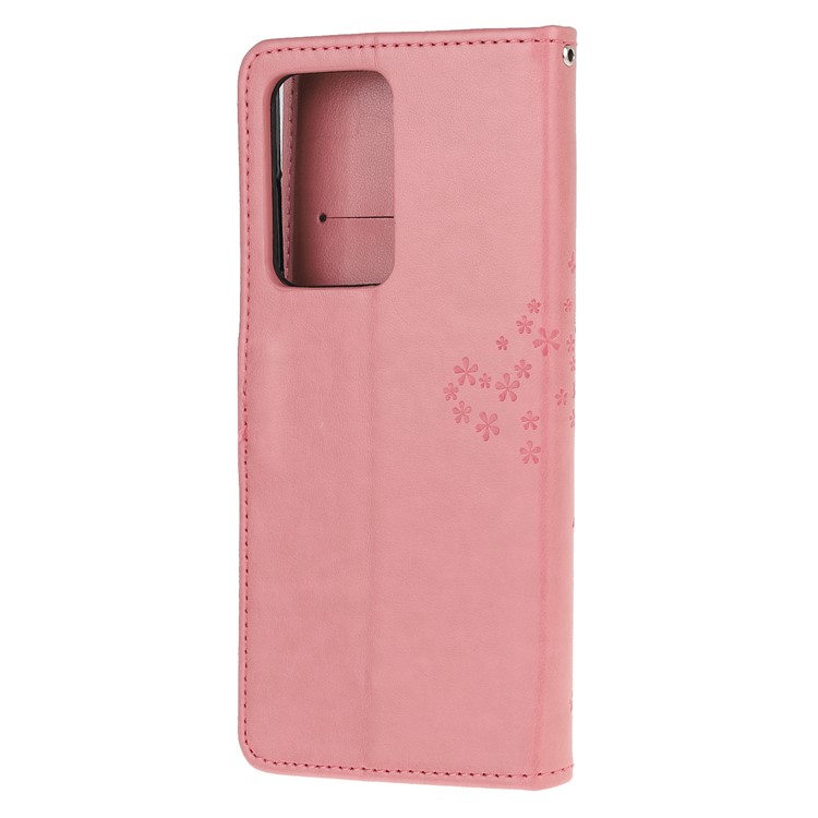 For Samsung Galaxy S20 Ultra Imprint Tree Owl Leather Wallet Protection Case - Pink-3