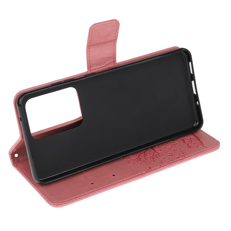 For Samsung Galaxy S20 Ultra Imprint Tree Owl Leather Wallet Protection Case - Pink-4