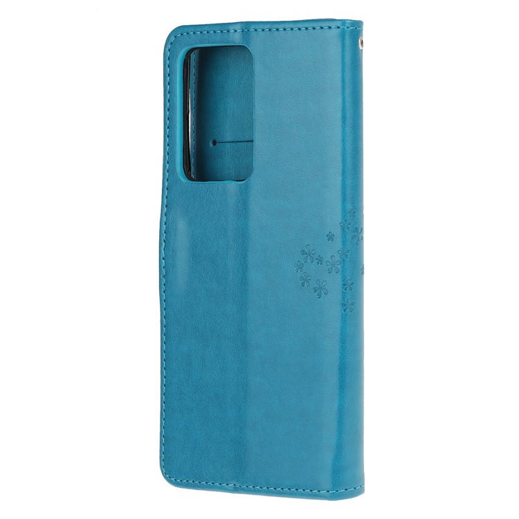 For Samsung Galaxy S20 Ultra Imprint Tree Owl Leather Wallet Protection Case - Blue-3