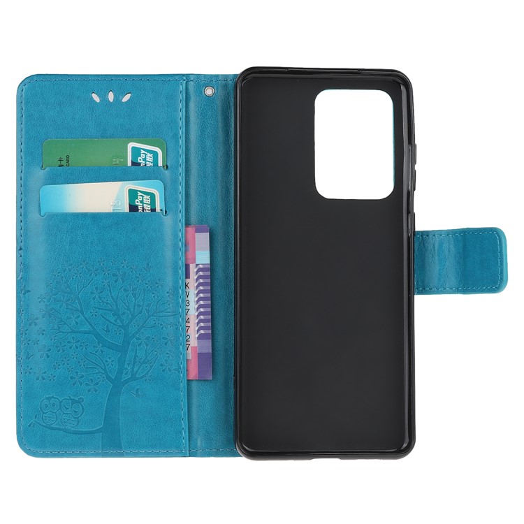 For Samsung Galaxy S20 Ultra Imprint Tree Owl Leather Wallet Protection Case - Blue-5