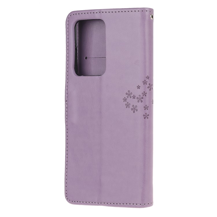 For Samsung Galaxy S20 Ultra Imprint Tree Owl Leather Wallet Protection Case - Light Purple-3