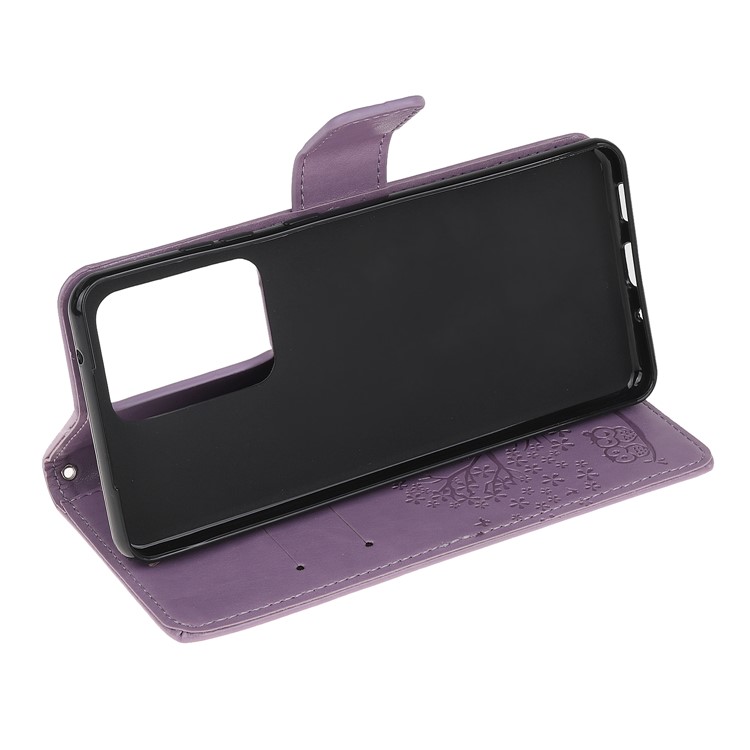 For Samsung Galaxy S20 Ultra Imprint Tree Owl Leather Wallet Protection Case - Light Purple-4