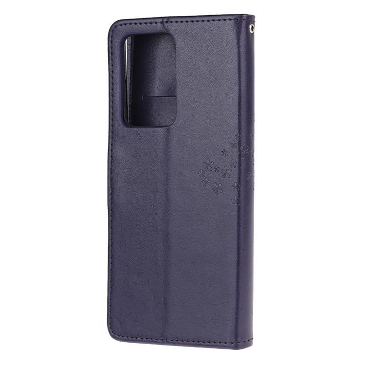 For Samsung Galaxy S20 Ultra Imprint Tree Owl Leather Wallet Protection Case - Dark Purple-3