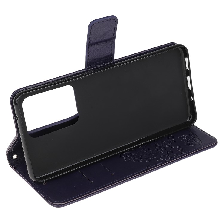 For Samsung Galaxy S20 Ultra Imprint Tree Owl Leather Wallet Protection Case - Dark Purple-4