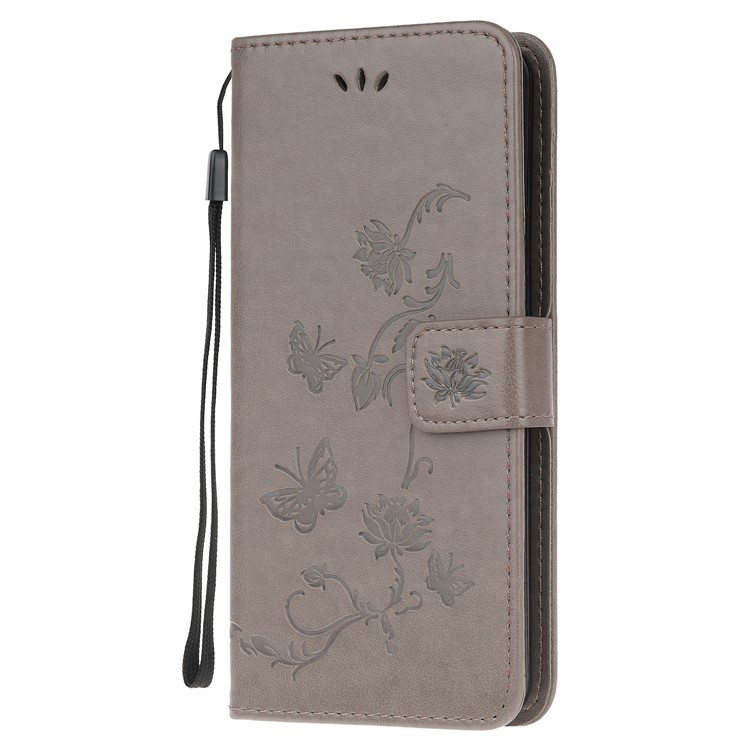 Imprint Butterfly Flowers Leather Shell for Samsung Galaxy S20 Ultra - Grey-2