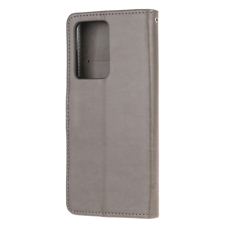 Imprint Butterfly Flowers Leather Shell for Samsung Galaxy S20 Ultra - Grey-3