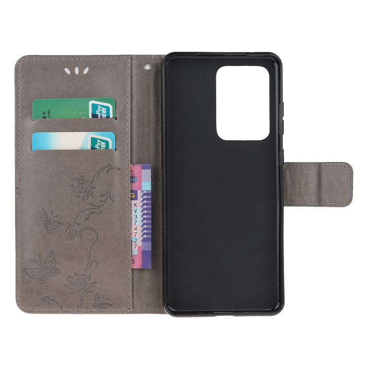 Imprint Butterfly Flowers Leather Shell for Samsung Galaxy S20 Ultra - Grey-5