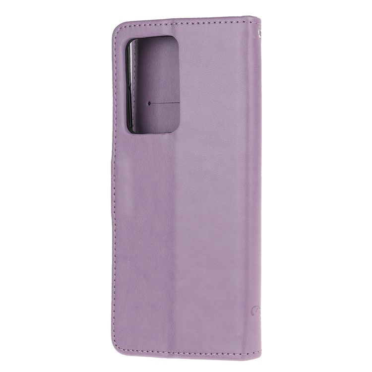 Imprint Butterfly Flowers Leather Shell for Samsung Galaxy S20 Ultra - Light Purple-3