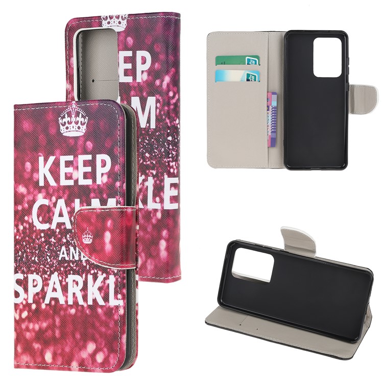 Pattern Printing Cross Texture Leather Wallet Case Cover for Samsung Galaxy S20 Ultra - Keep Calm and Sparkle-1