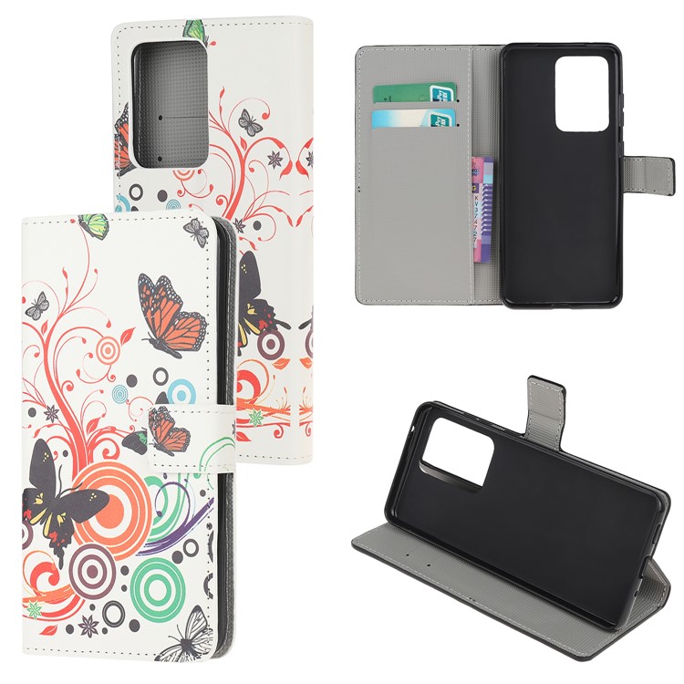 Pattern Printing Leather Wallet Case for Samsung Galaxy S20 Ultra - Butterfly Circles-1
