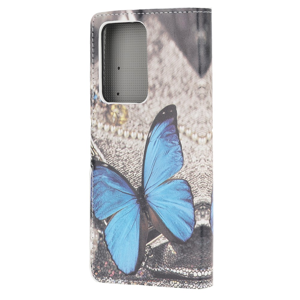 Pattern Printing Leather Wallet Case for Samsung Galaxy S20 Ultra - Blue Butterfly-3