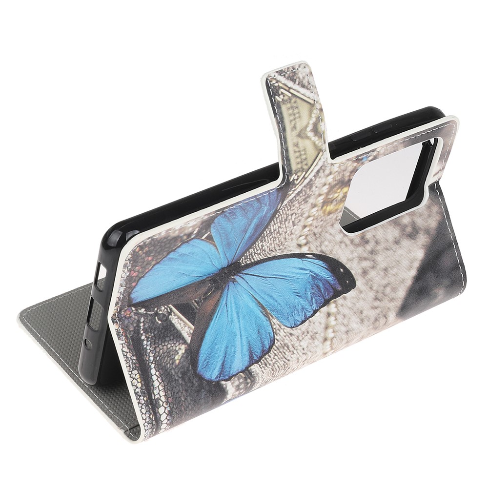 Pattern Printing Leather Wallet Case for Samsung Galaxy S20 Ultra - Blue Butterfly-4
