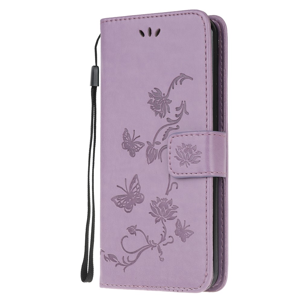 For Samsung Galaxy S20 Plus Imprint Butterfly Flower Wallet Leather Mobile Cover - Light Purple-2