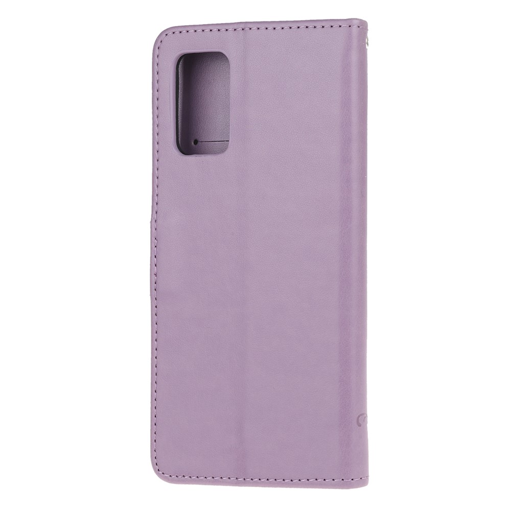 For Samsung Galaxy S20 Plus Imprint Butterfly Flower Wallet Leather Mobile Cover - Light Purple-3