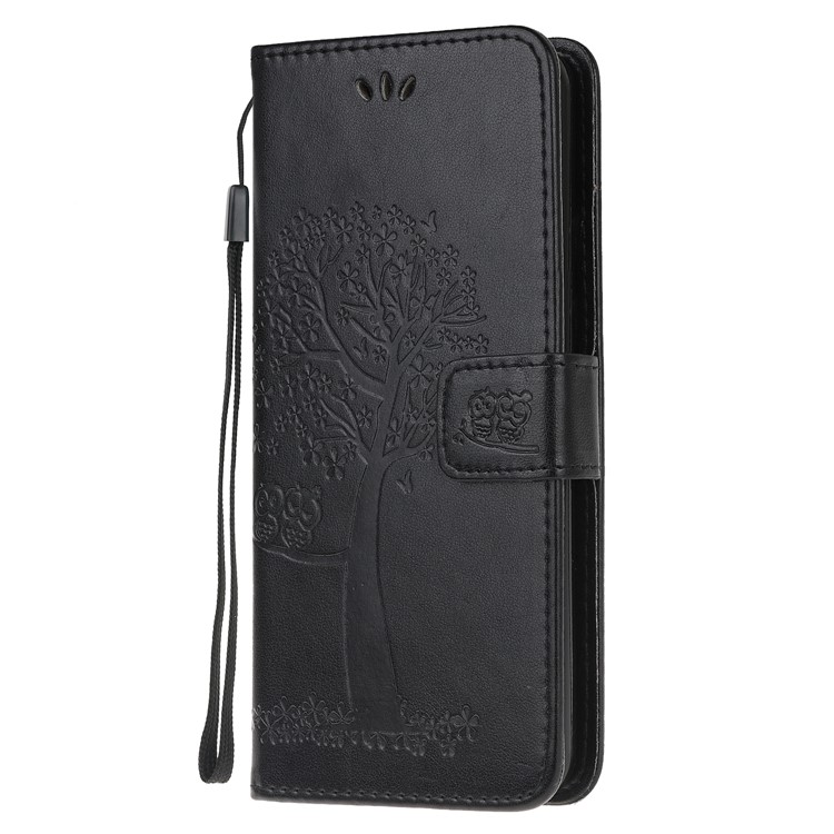 Imprint Tree Owl Leather Cover with Wallet Stand for Samsung Galaxy S11 - Black-2