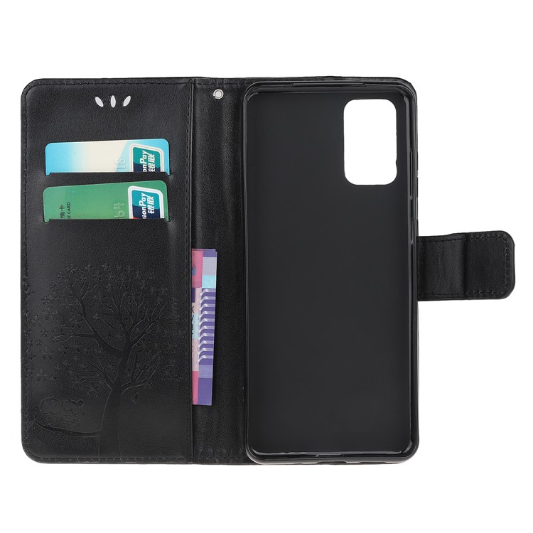 Imprint Tree Owl Leather Cover with Wallet Stand for Samsung Galaxy S11 - Black-5