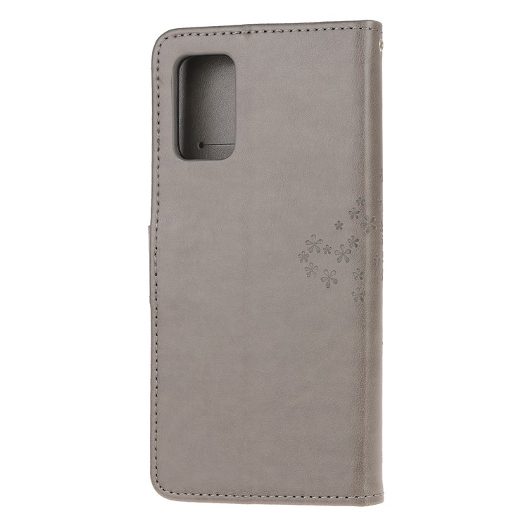 Imprint Tree Owl Leather Cover with Wallet Stand for Samsung Galaxy S20 Plus - Grey-3