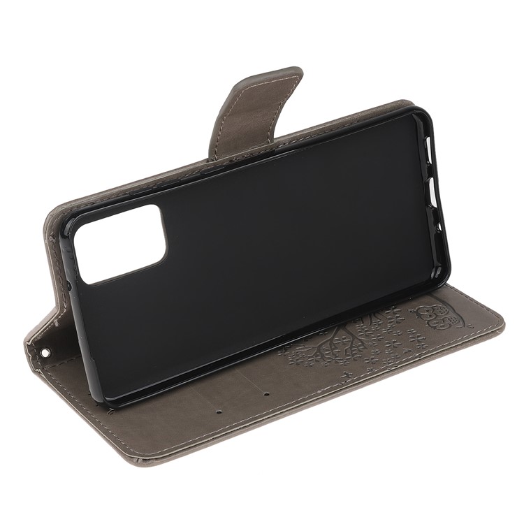 Imprint Tree Owl Leather Cover with Wallet Stand for Samsung Galaxy S20 Plus - Grey-4
