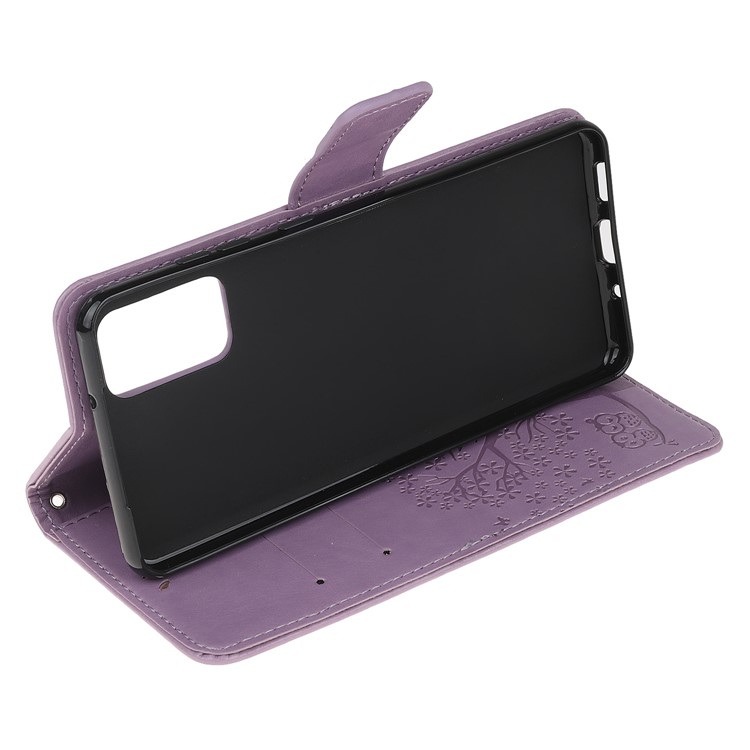 Imprint Tree Owl Leather Cover with Wallet Stand for Samsung Galaxy S20 Plus - Light Purple-4