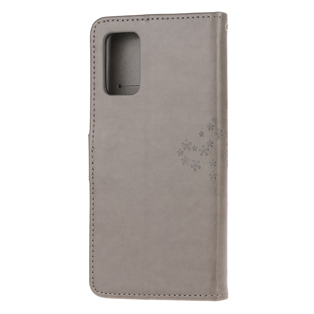Imprint Tree Owl Leather Wallet Phone Shell for Samsung Galaxy S20 - Grey-3