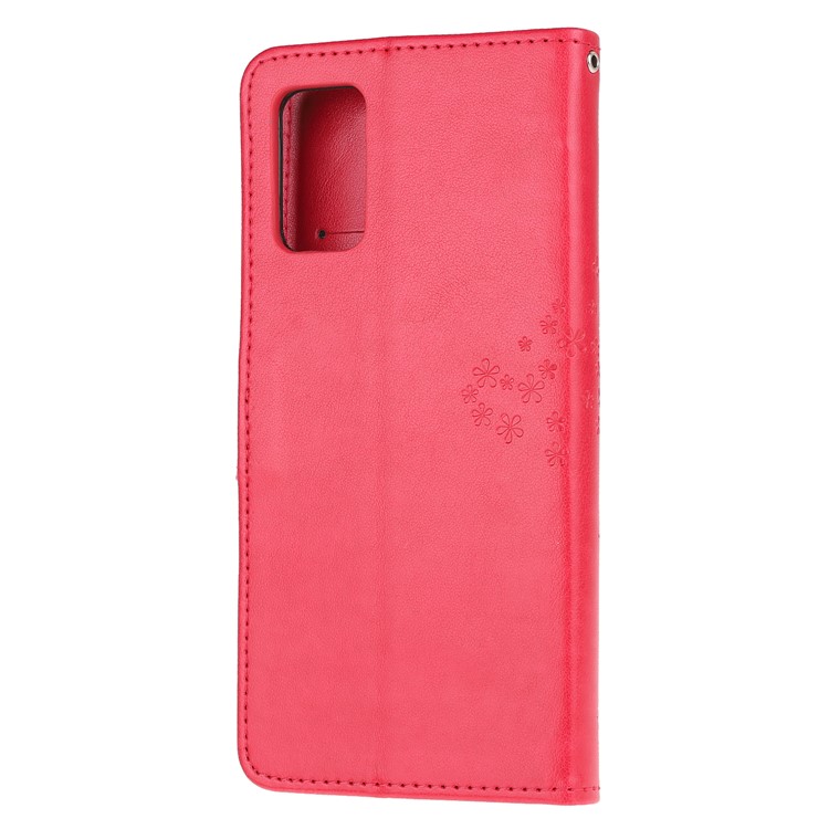 Imprint Tree Owl Leather Wallet Phone Shell for Samsung Galaxy S20 - Red-3