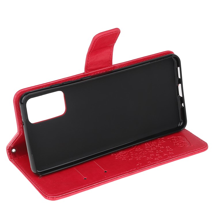 Imprint Tree Owl Leather Wallet Phone Shell for Samsung Galaxy S20 - Red-4
