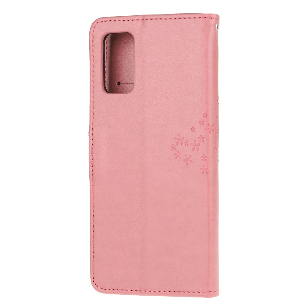 Imprint Tree Owl Leather Wallet Phone Shell for Samsung Galaxy S20 - Pink-3