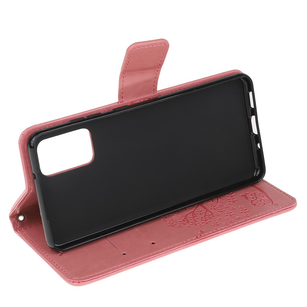 Imprint Tree Owl Leather Wallet Phone Shell for Samsung Galaxy S20 - Pink-4