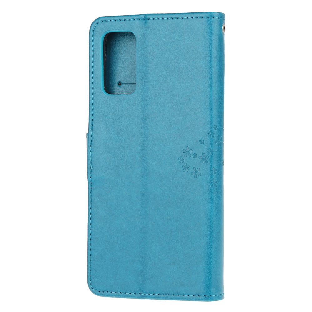 Imprint Tree Owl Leather Wallet Phone Shell for Samsung Galaxy S20 - Blue-3
