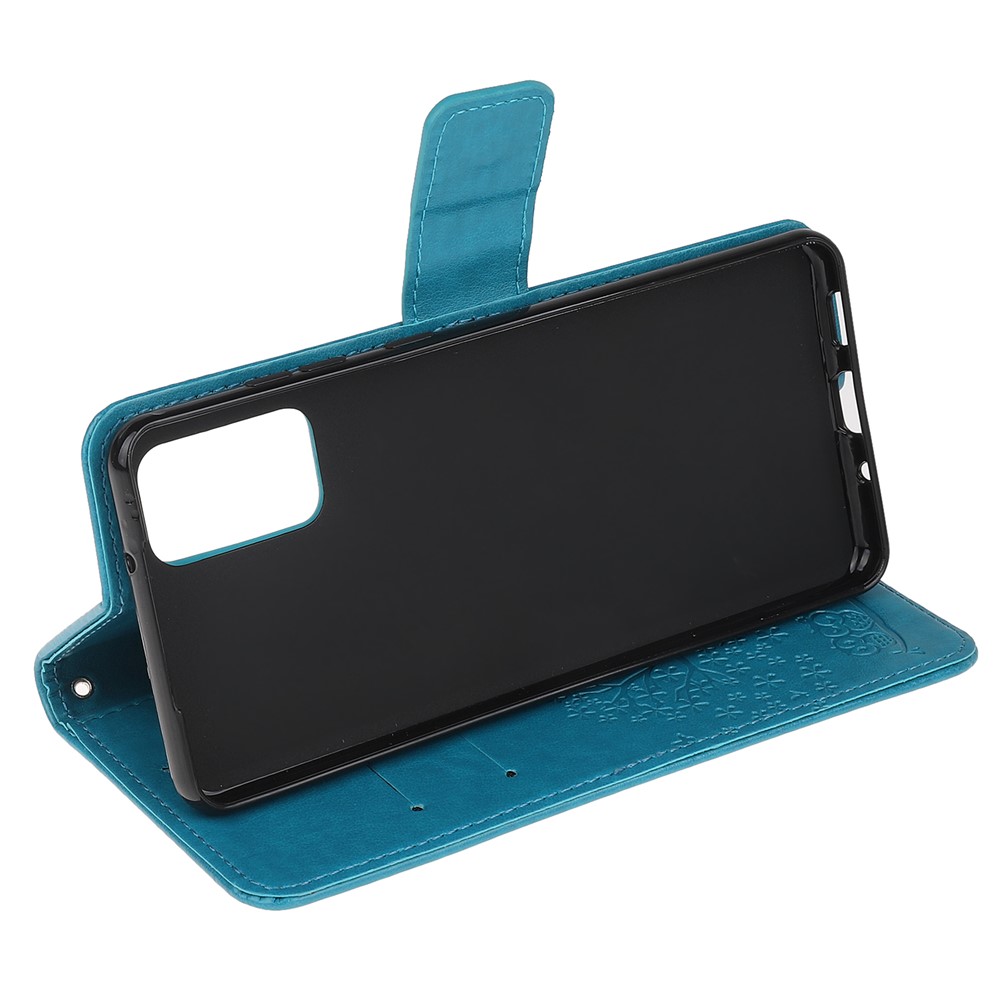 Imprint Tree Owl Leather Wallet Phone Shell for Samsung Galaxy S20 - Blue-4