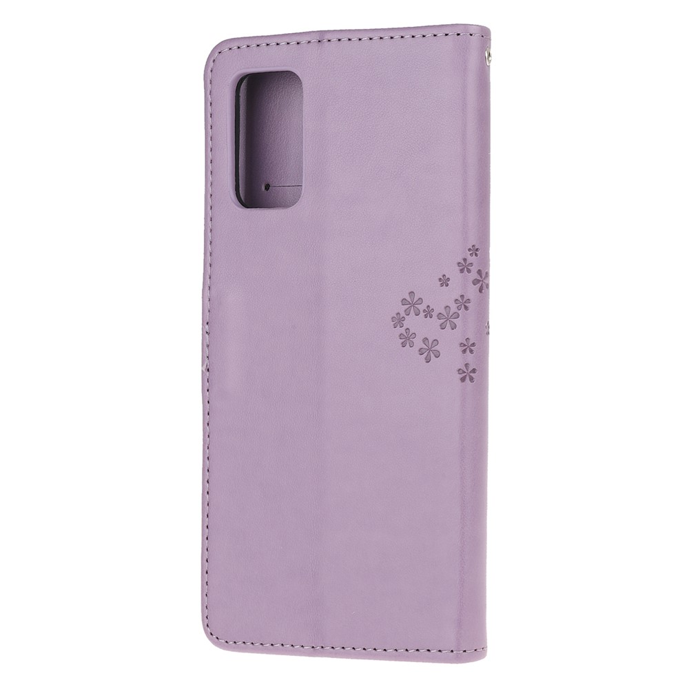 Imprint Tree Owl Leather Wallet Phone Shell for Samsung Galaxy S20 - Purple-3
