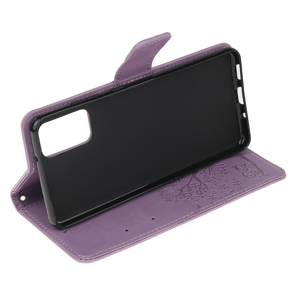 Imprint Tree Owl Leather Wallet Phone Shell for Samsung Galaxy S20 - Purple-4
