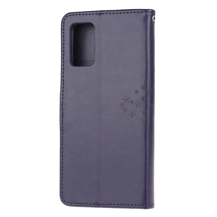 Imprint Tree Owl Leather Wallet Phone Shell for Samsung Galaxy S20 - Dark Purple-3
