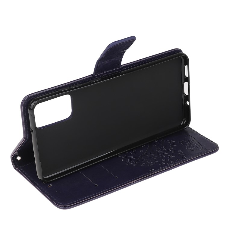 Imprint Tree Owl Leather Wallet Phone Shell for Samsung Galaxy S20 - Dark Purple-4