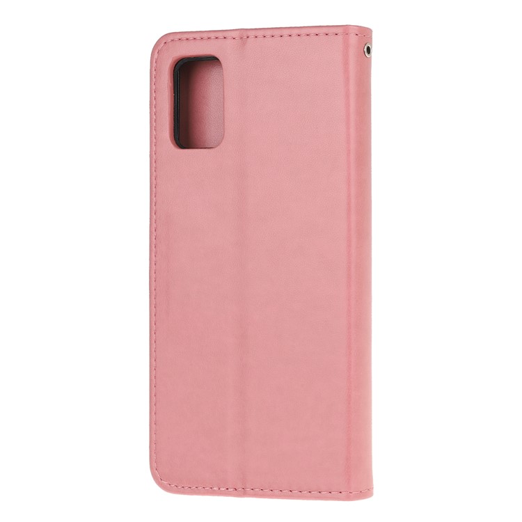 Imprint Cat and Fish Bone Wallet Leather Cover for Samsung Galaxy A51 - Pink-3