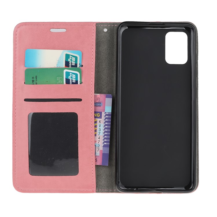 Imprint Cat and Fish Bone Wallet Leather Cover for Samsung Galaxy A51 - Pink-5