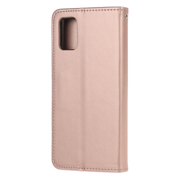 Imprint Cat and Fish Bone Wallet Leather Cover for Samsung Galaxy A51 - Rose Gold-4