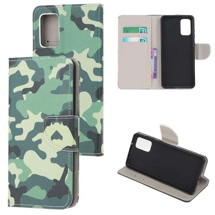 Pattern Printing Cross Texture Leather Wallet Shell for Samsung Galaxy S20 Plus - Camouflage Pattern-1